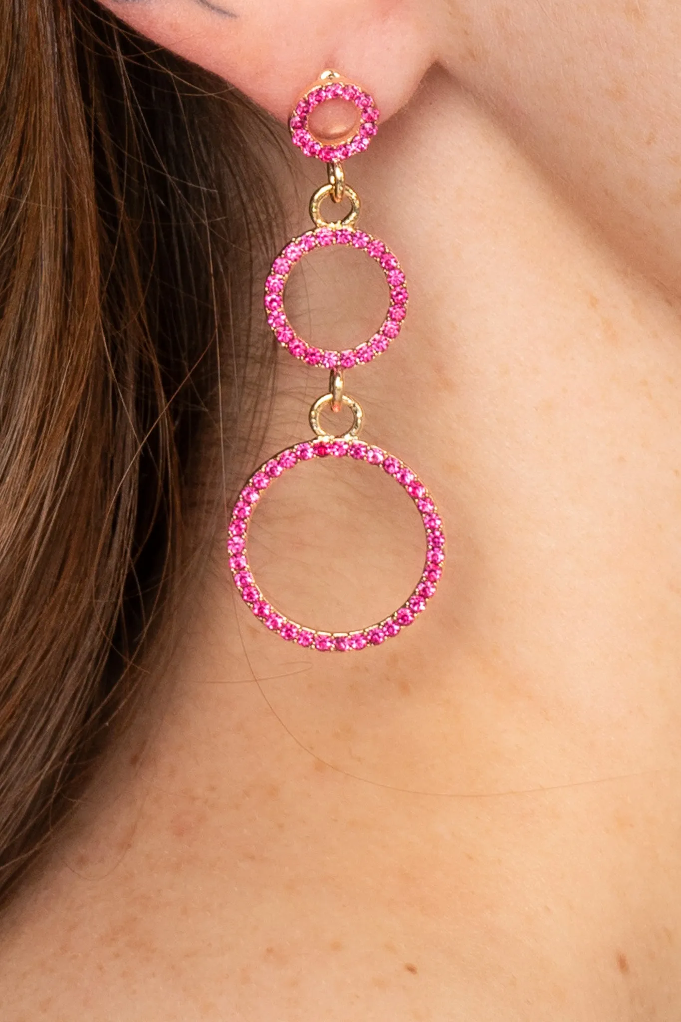 Multicolored Rhinestone Tri Circle Drop Earrings