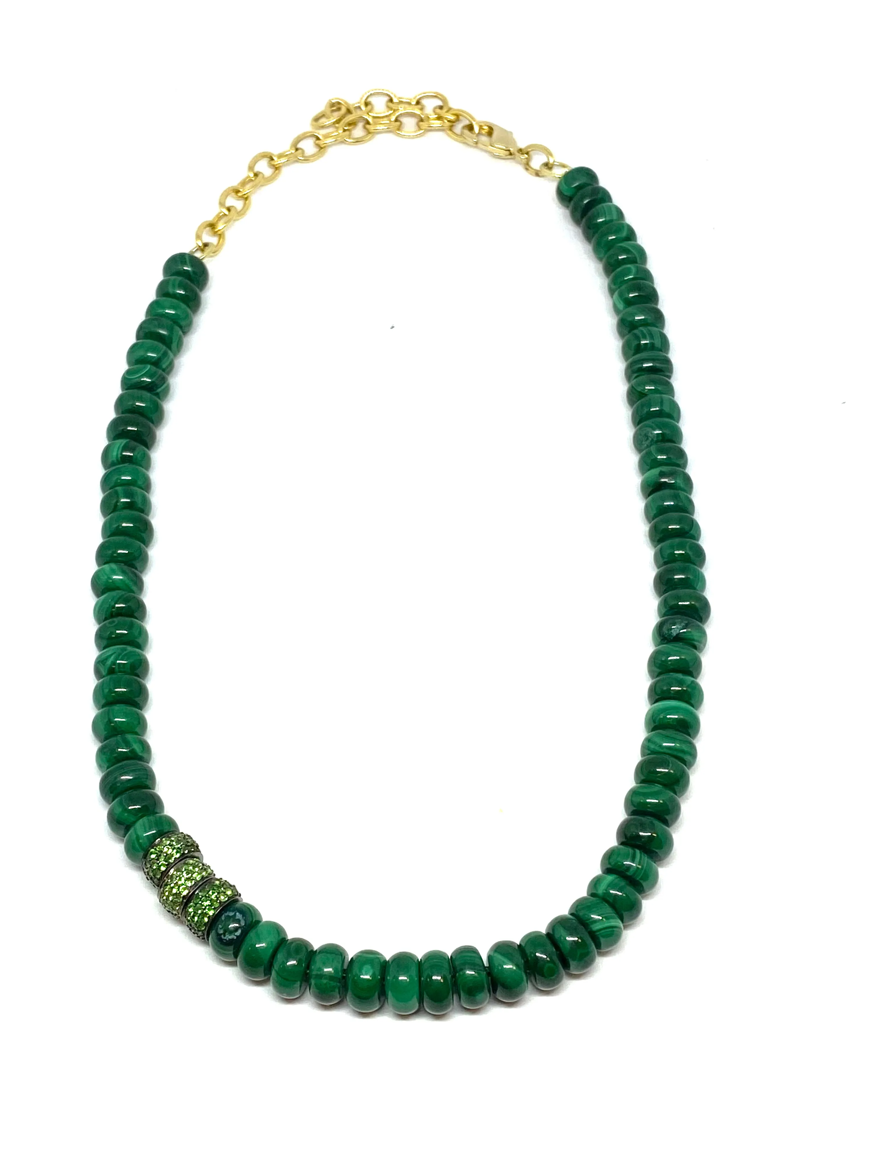 Nathan & Moe 16" Malachite Rondelle Necklace with Three Tsavorite Rondelles