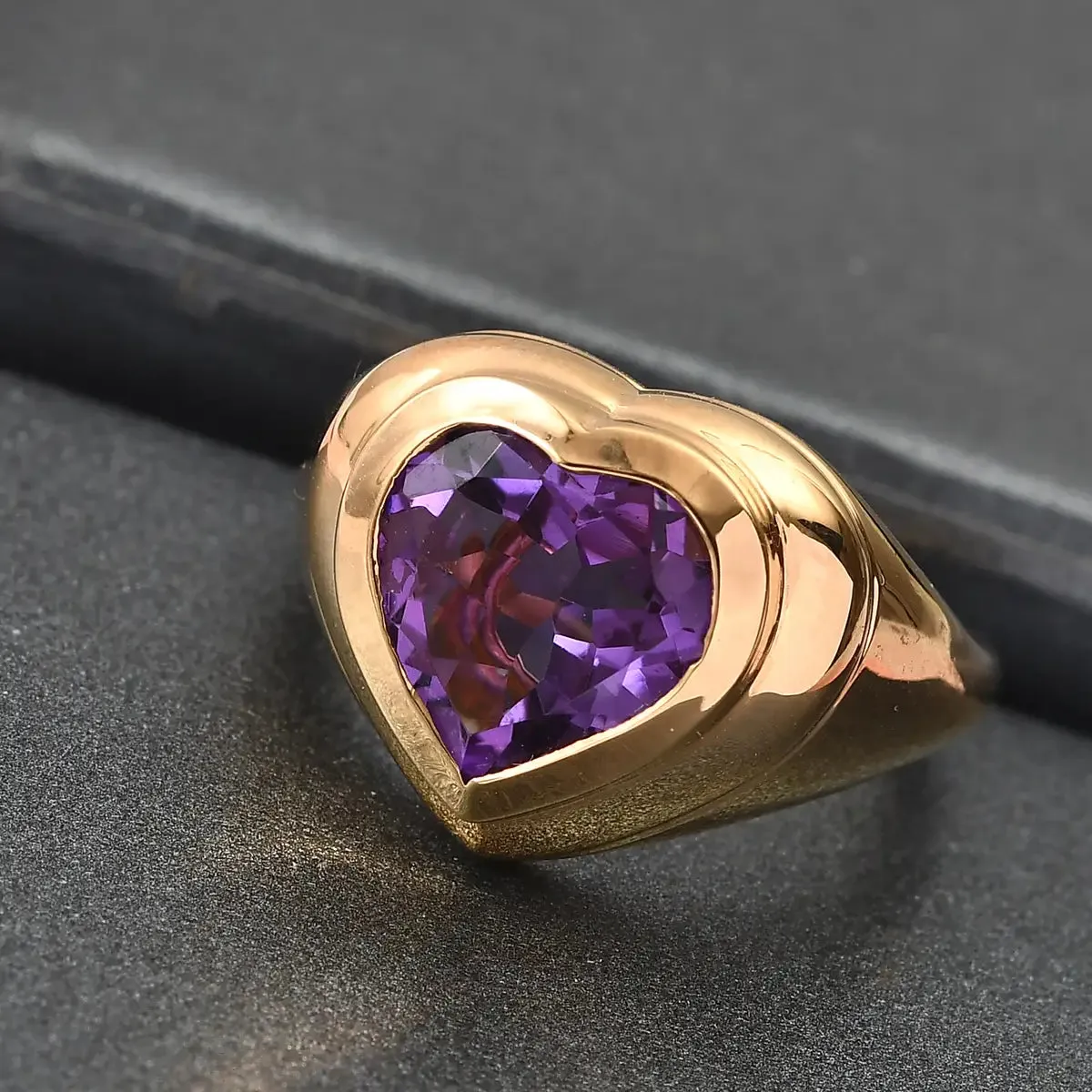 Natural Heart Cut Bezel Set Amethyst Chunky Statement Rings - 14k Gold Vermeil Rings