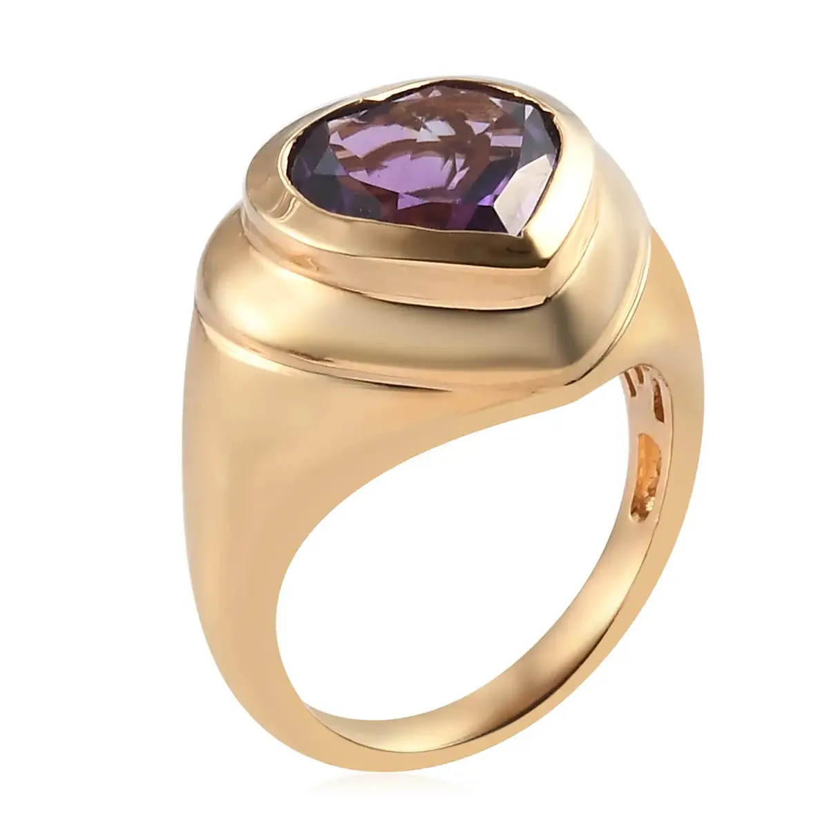 Natural Heart Cut Bezel Set Amethyst Chunky Statement Rings - 14k Gold Vermeil Rings