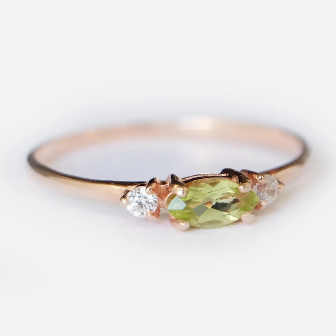 Natural Marquise Cut Peridot Promise Rings - 14k Rose Gold Vermeil RIngs