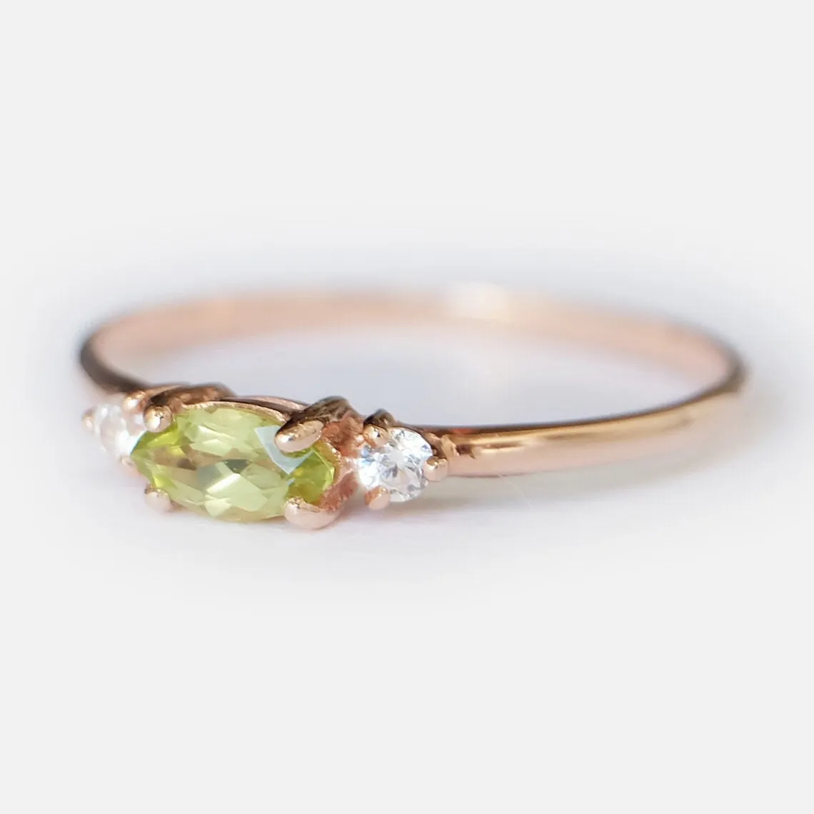 Natural Marquise Cut Peridot Promise Rings - 14k Rose Gold Vermeil RIngs