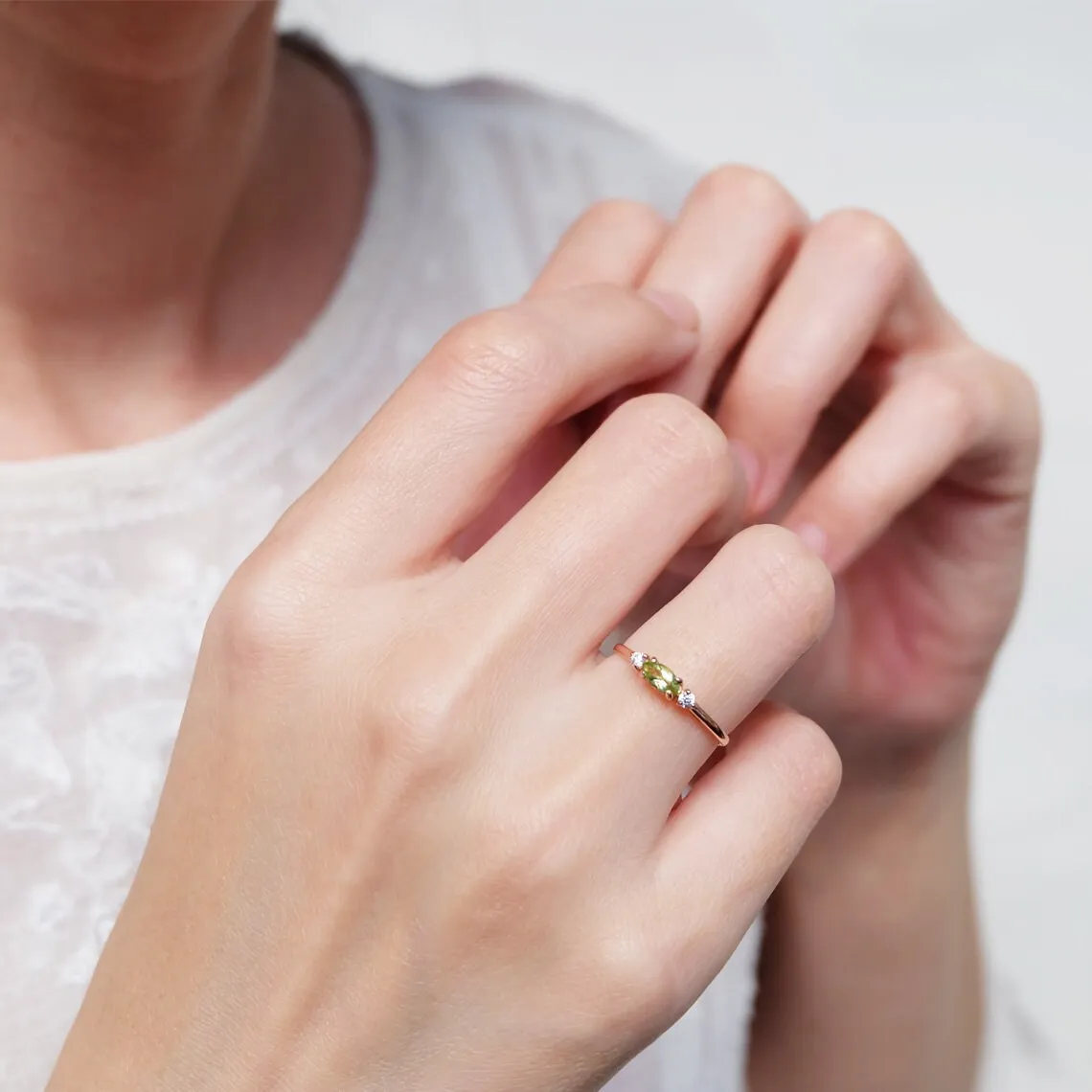 Natural Marquise Cut Peridot Promise Rings - 14k Rose Gold Vermeil RIngs