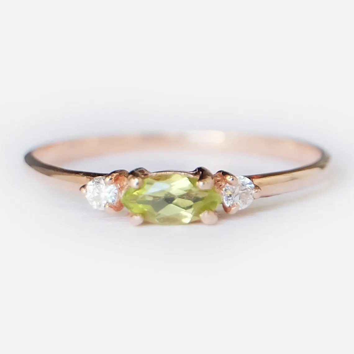 Natural Marquise Cut Peridot Promise Rings - 14k Rose Gold Vermeil RIngs