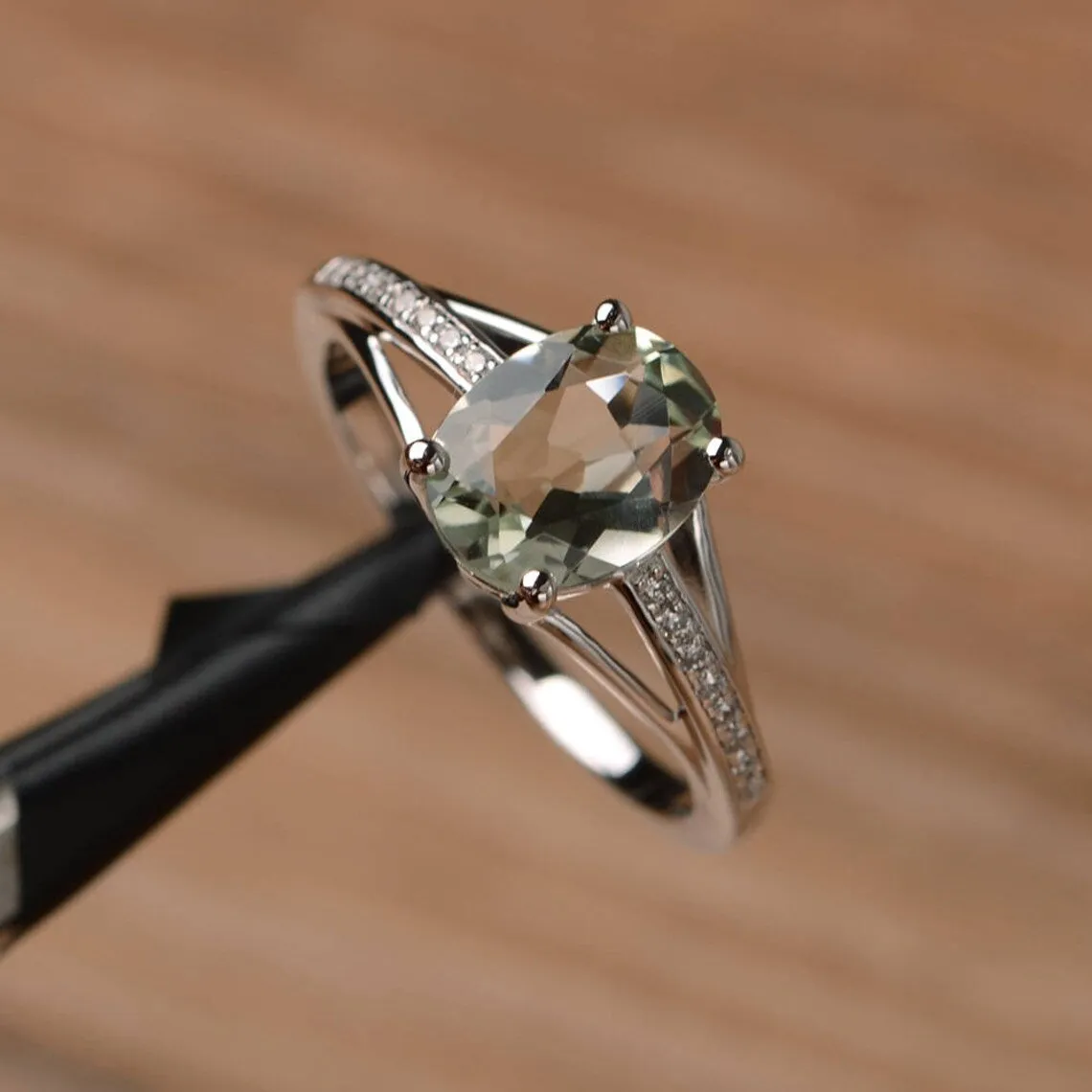 Natural Oval Cut Green Amethyst Statement Ring - 925 Sterling Silver Ring