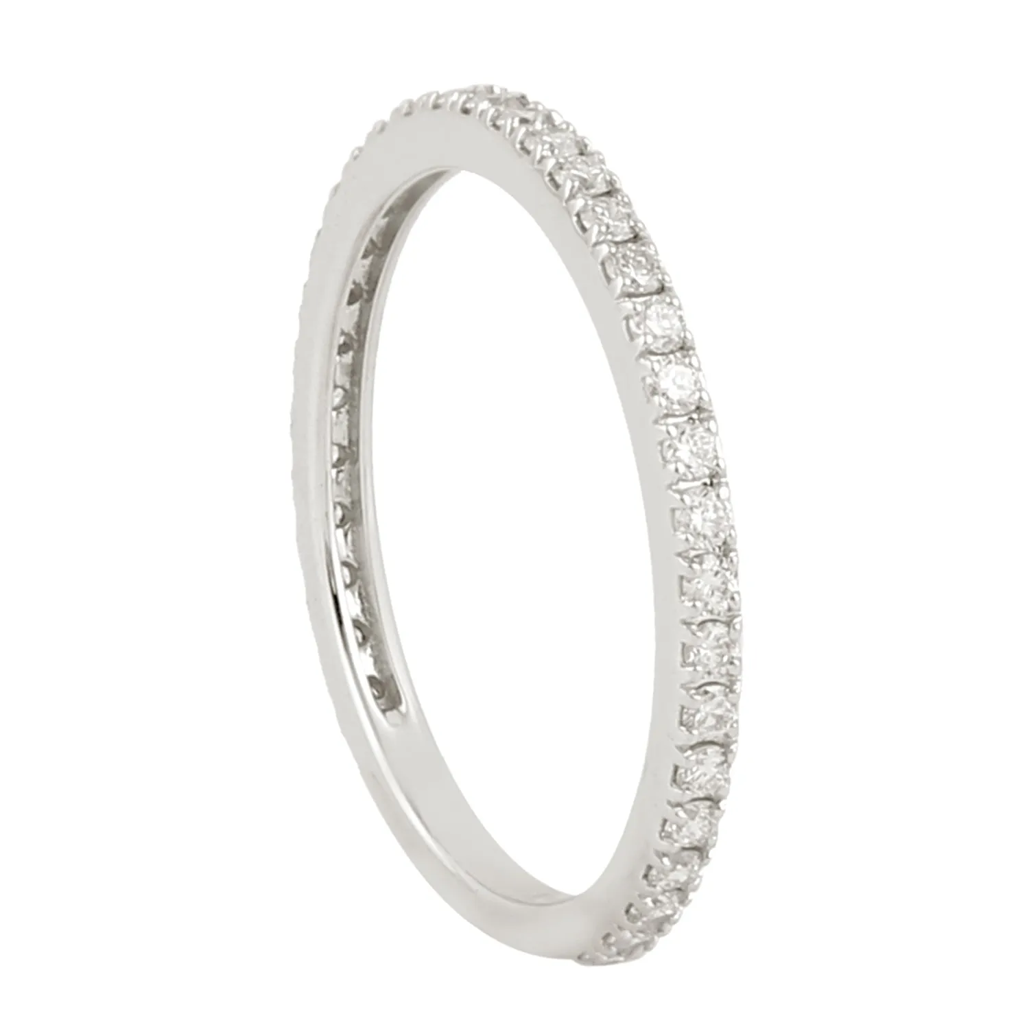 Natural Pave Diamond Delicate Band Ring In 18k White Gold For Her