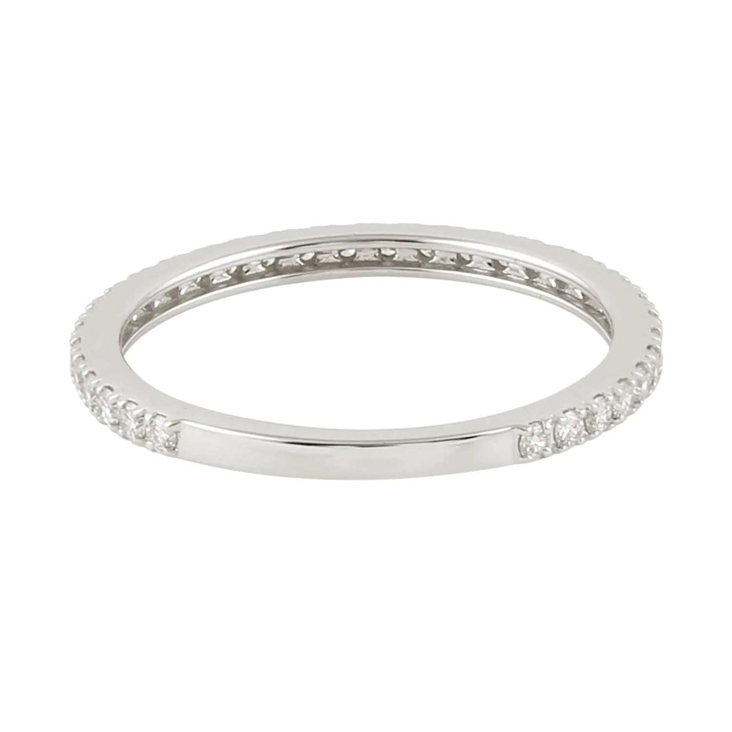 Natural Pave Diamond Delicate Band Ring In 18k White Gold For Her