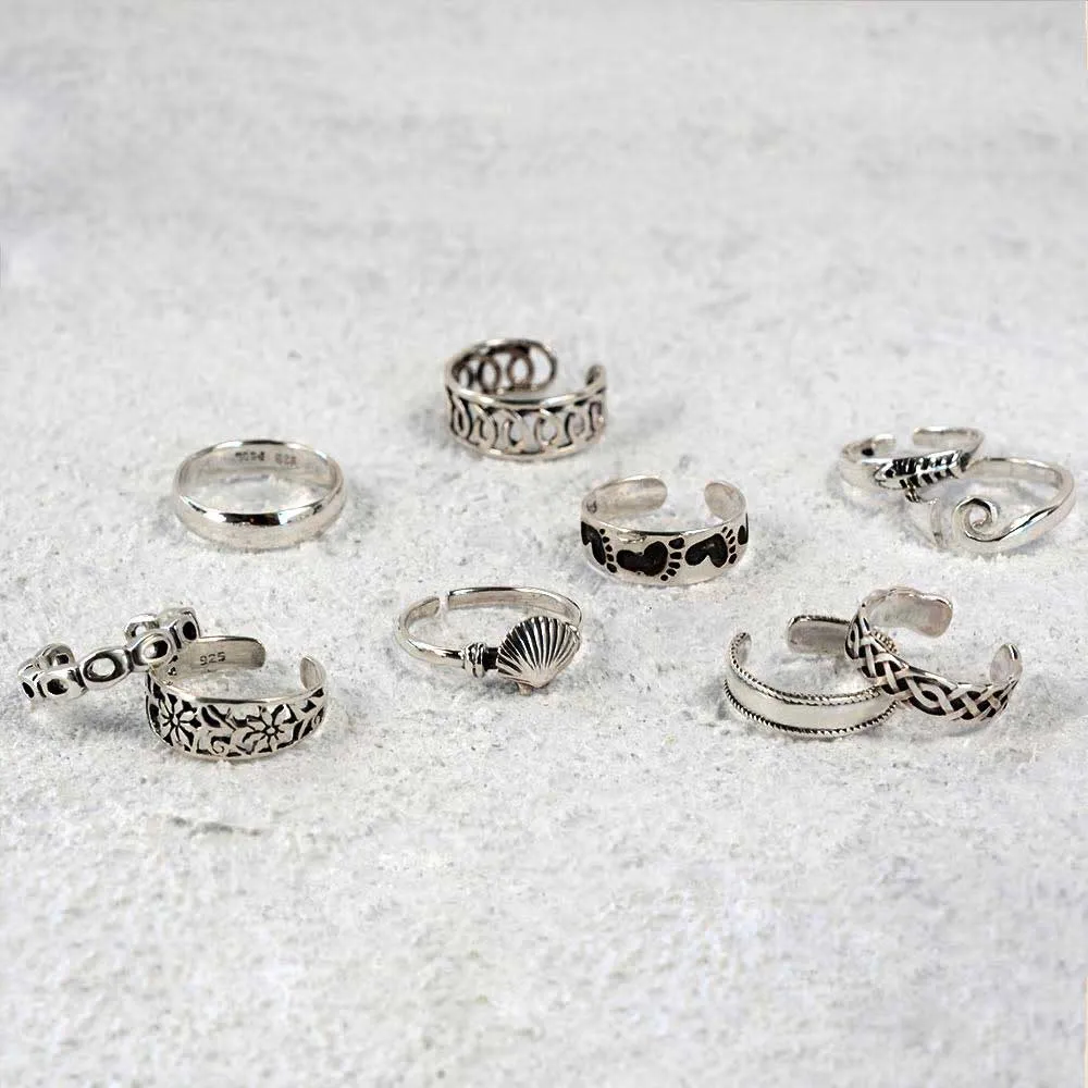 Nautical Beach Sand Footprints Sterling Silver Toe Ring Midi Band