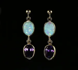 Opal Amethyst Gold Earrings