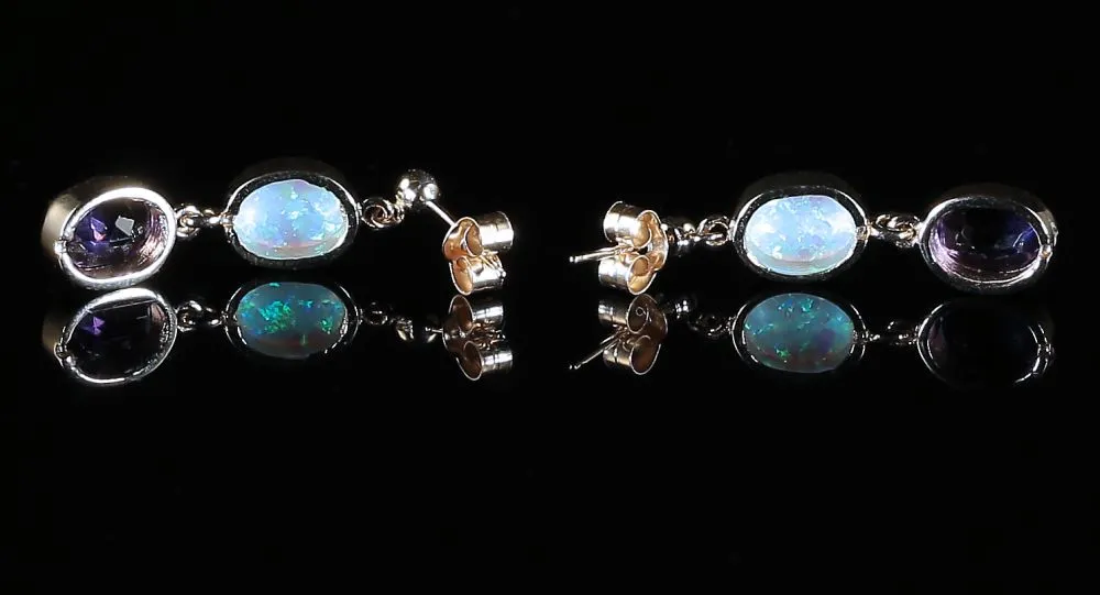 Opal Amethyst Gold Earrings