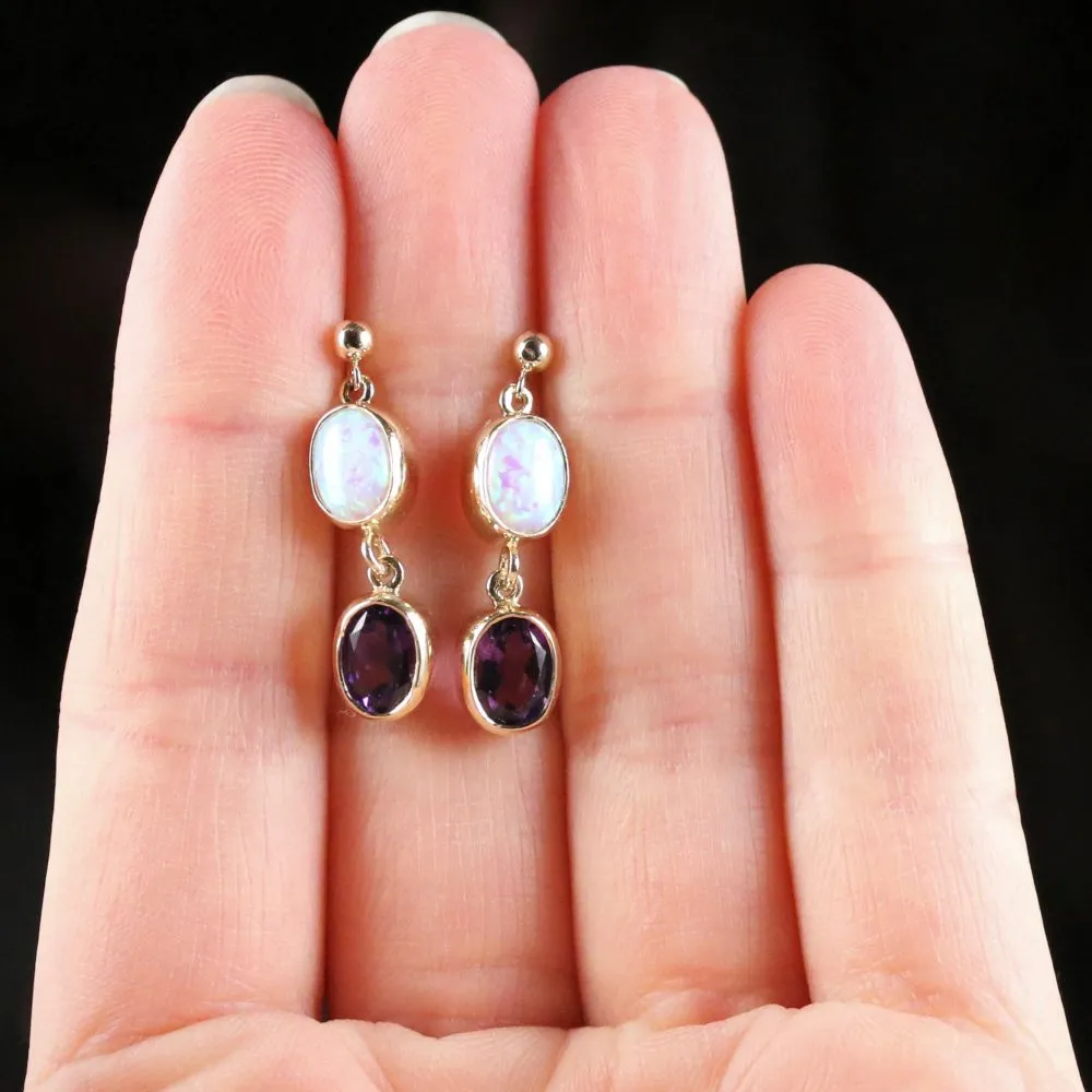 Opal Amethyst Gold Earrings