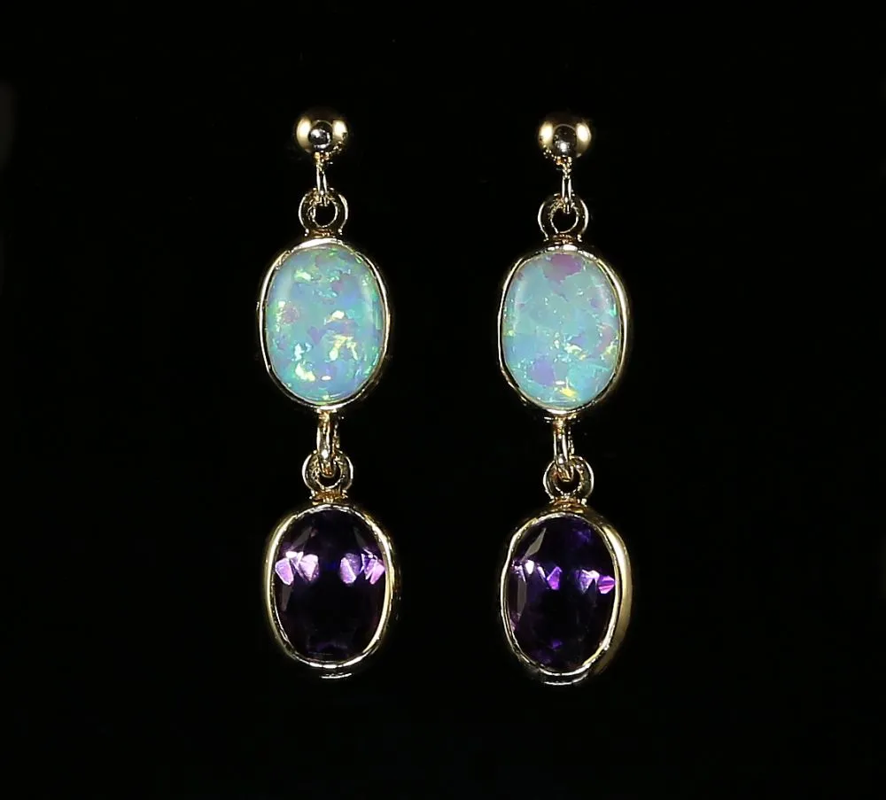 Opal Amethyst Gold Earrings