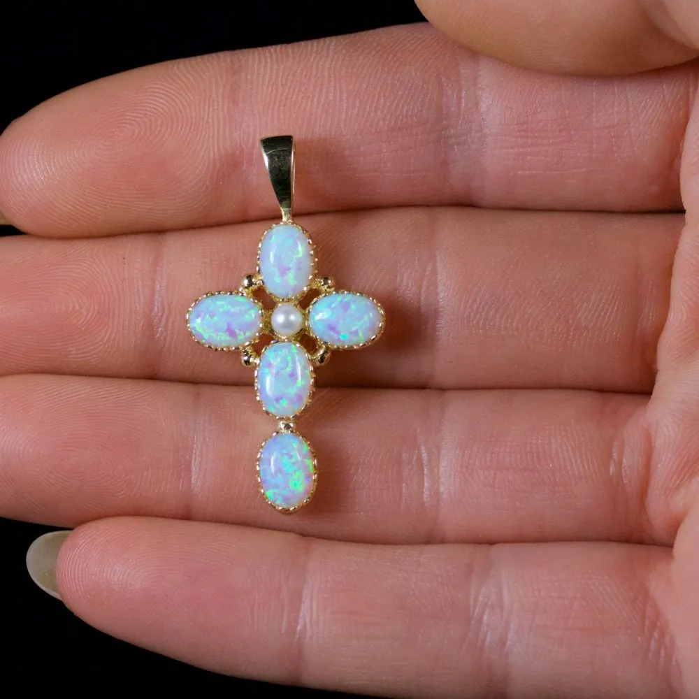 Opal Pearl Cross Pendant 9Ct Gold Pendant