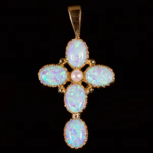 Opal Pearl Cross Pendant 9Ct Gold Pendant