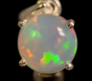 OPAL Pendant - Sterling Silver, 8mm Round Cabochon - Birthstone Jewelry, Opal Cabochon Necklace, Welo Opal, 49017