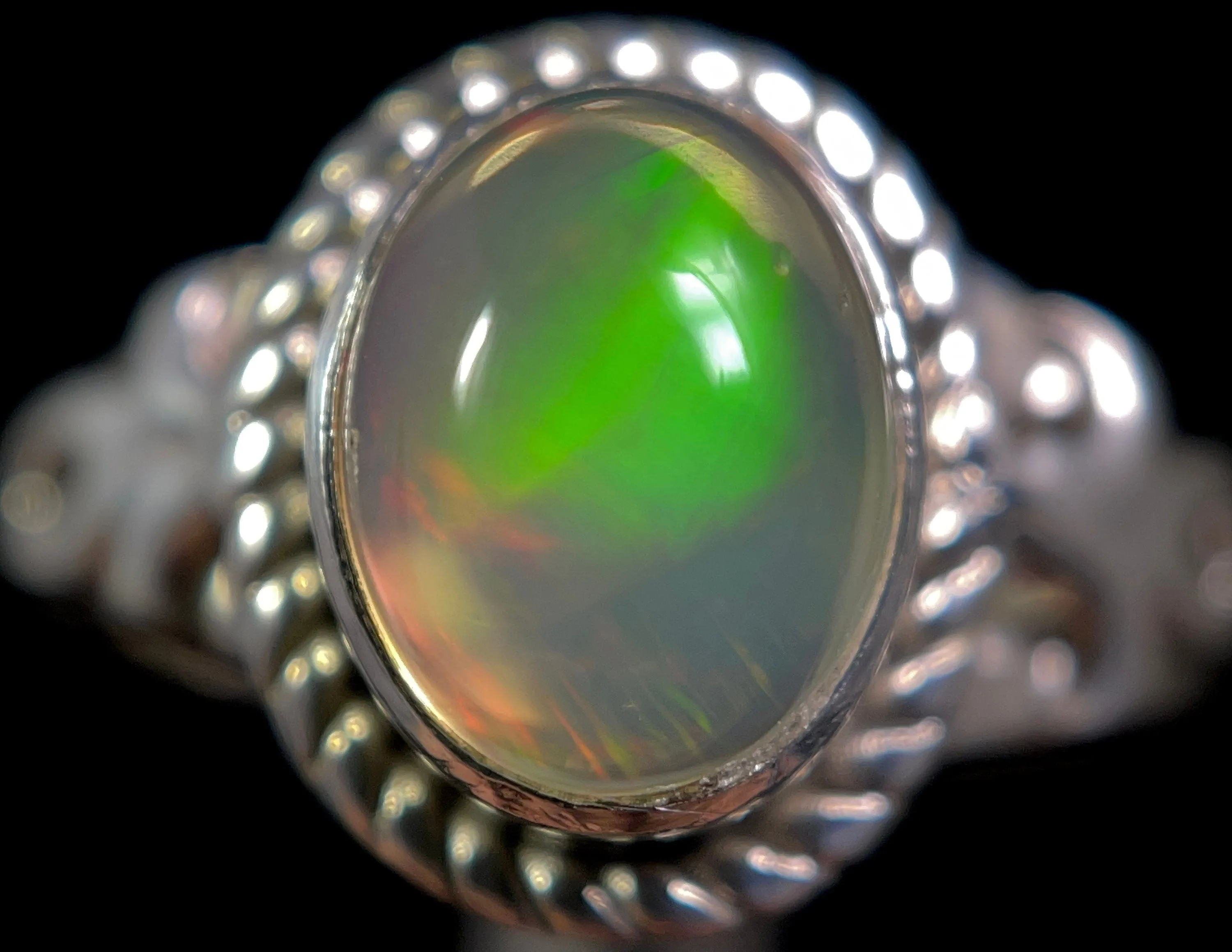 OPAL RING - Sterling Silver, Size 5 - Ethiopian Opal Rings for Women, Bridal Jewelry, Welo Opal, 49237