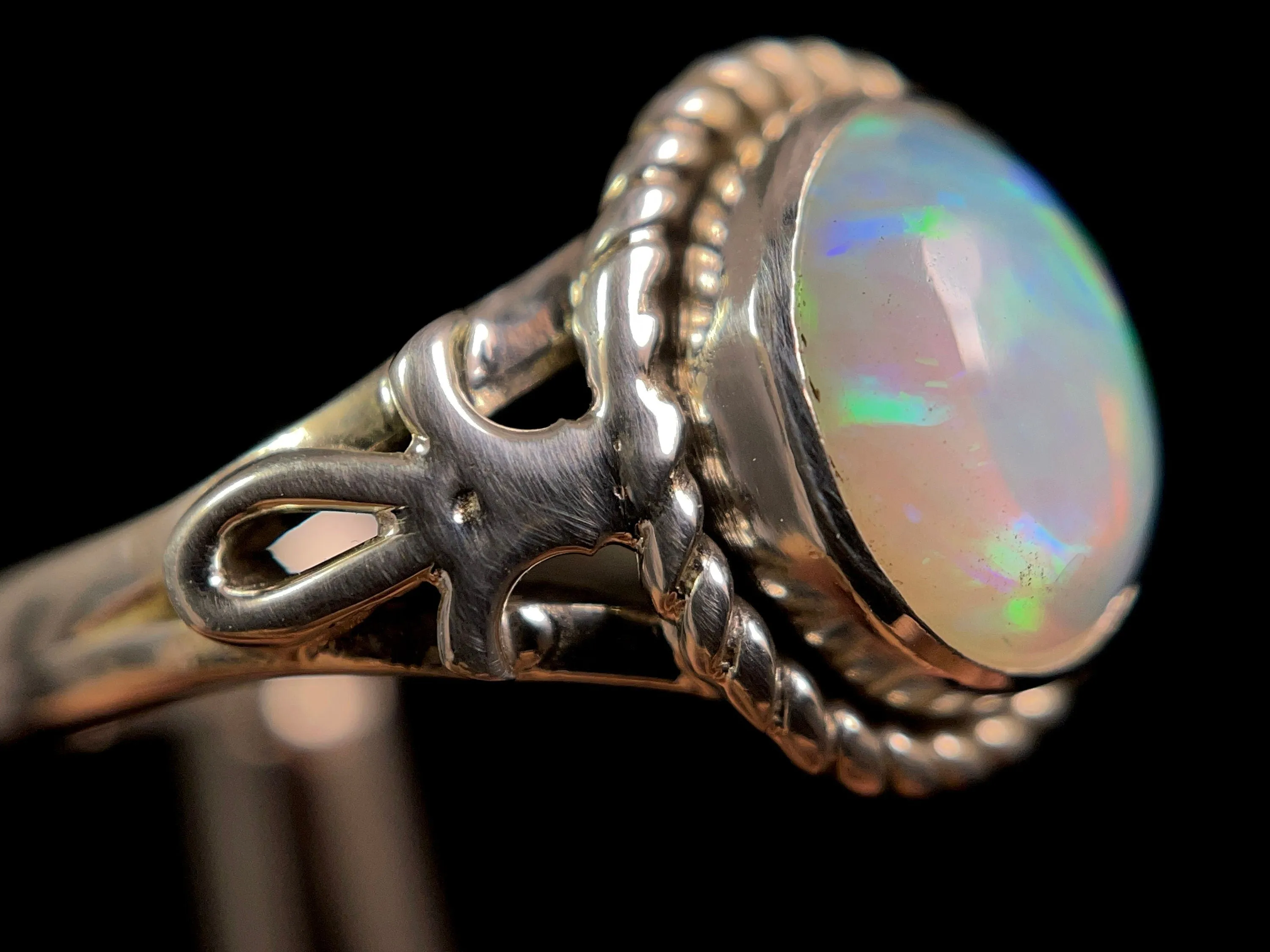 OPAL RING - Sterling Silver, Size 9.5 - Ethiopian Opal Rings for Women, Bridal Jewelry, Welo Opal, 49179