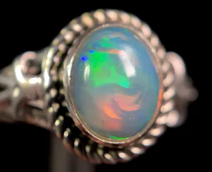 OPAL RING - Sterling Silver, Size 9.5 - Ethiopian Opal Rings for Women, Bridal Jewelry, Welo Opal, 49179