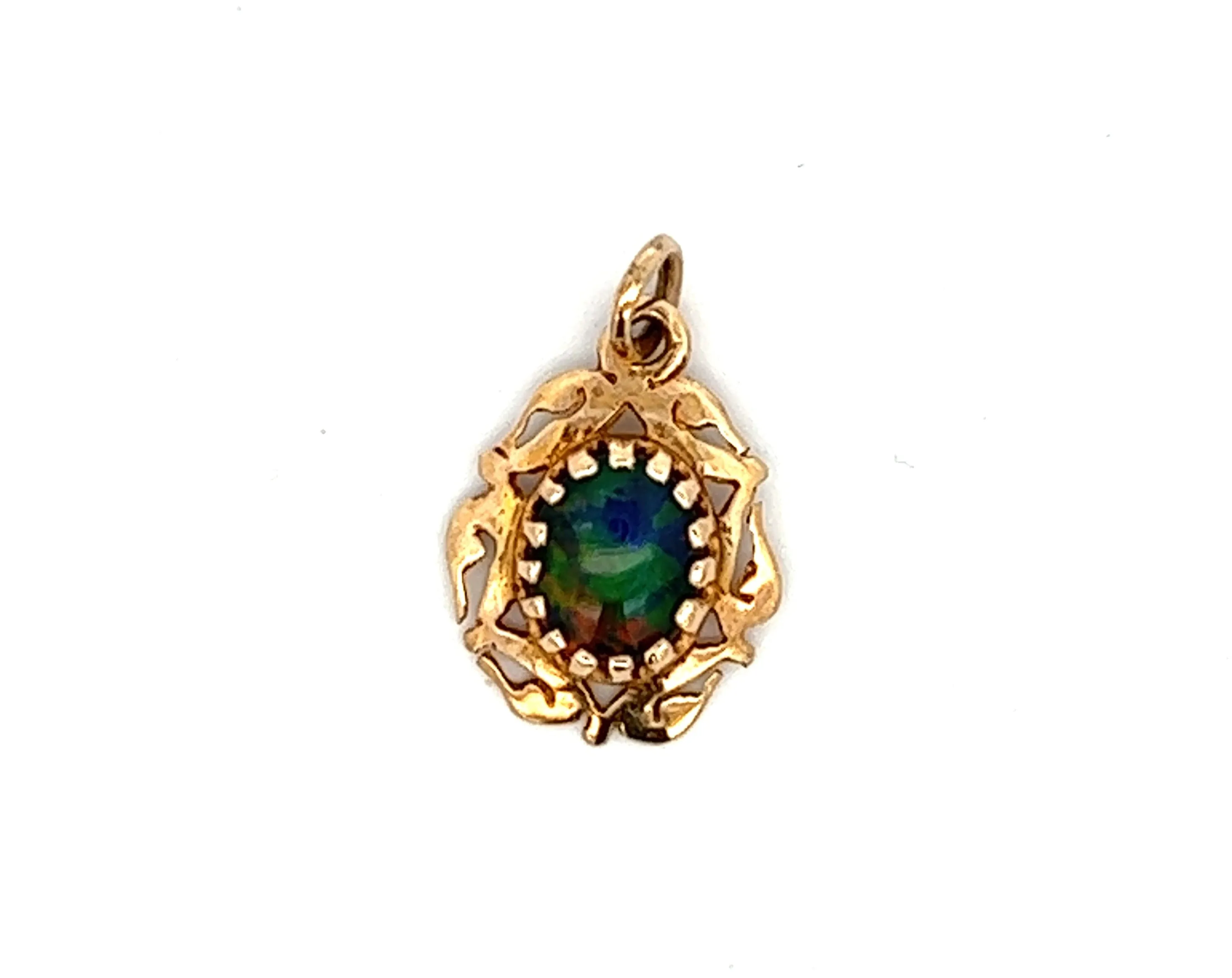 Opal Triplet Yellow Gold Pendant with Scroll Surround