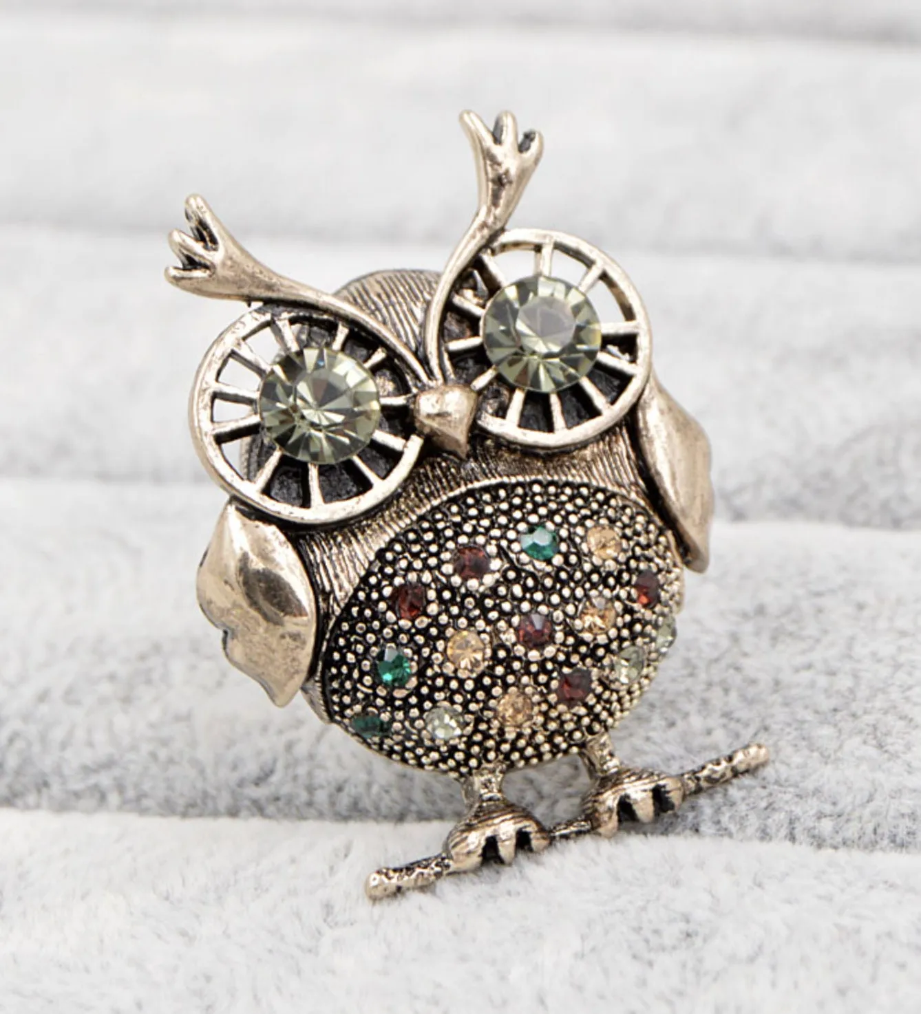 Owl brooch gold silver plated broach stunning diamonte celebrity queen pin u15