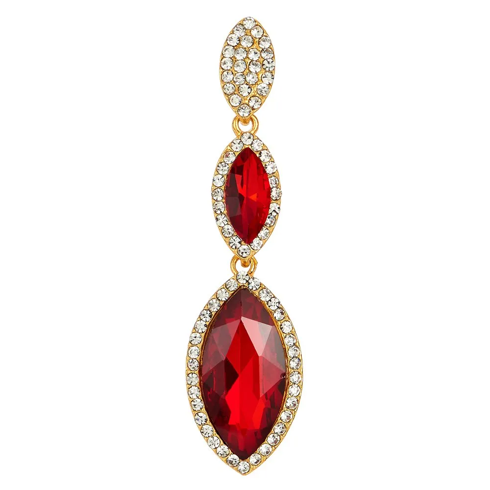 Party Prom Banquet Dress Red Marquise Crystal Navette Long Dangle Drop Gold Statement Earrings