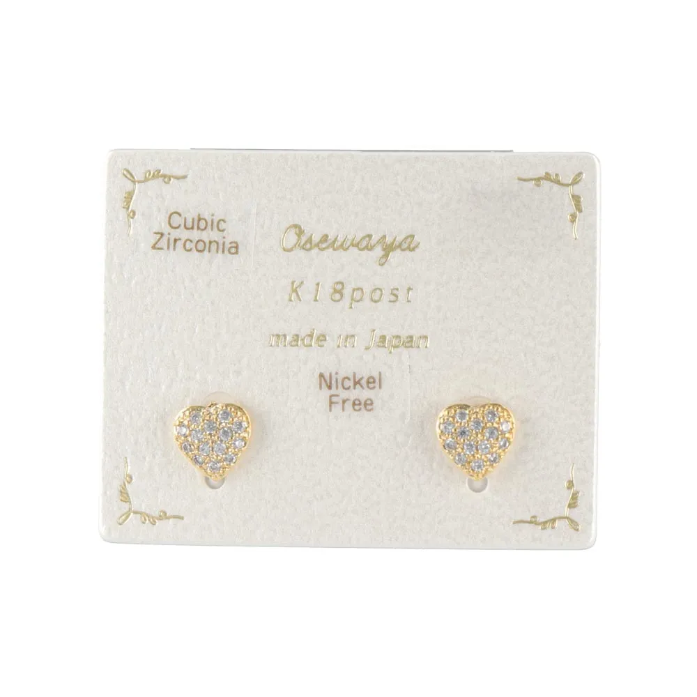 Pave Heart 18K Gold Post Earrings