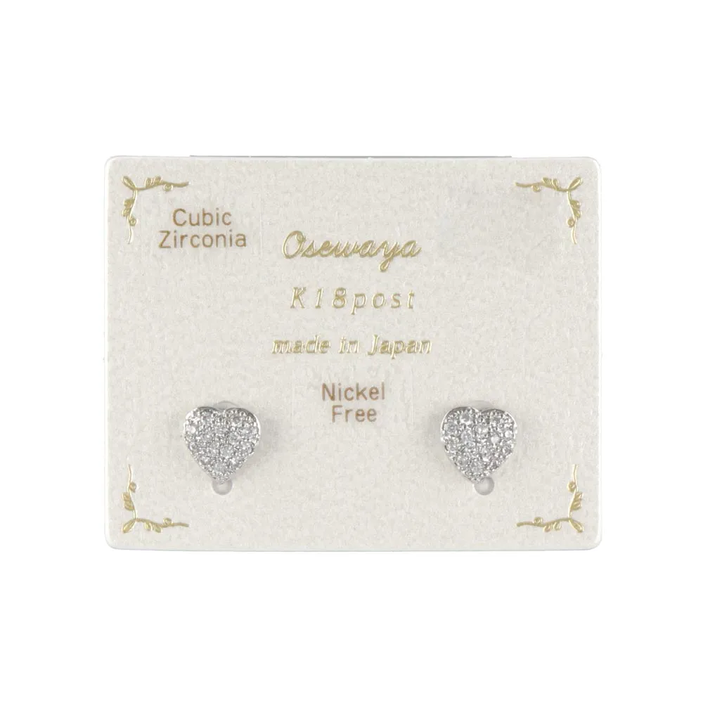 Pave Heart 18K Gold Post Earrings