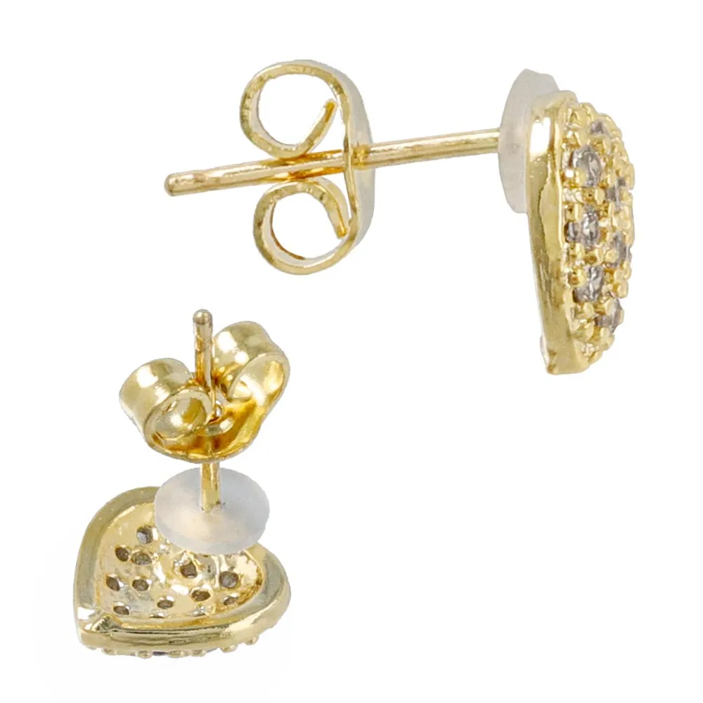 Pave Heart 18K Gold Post Earrings