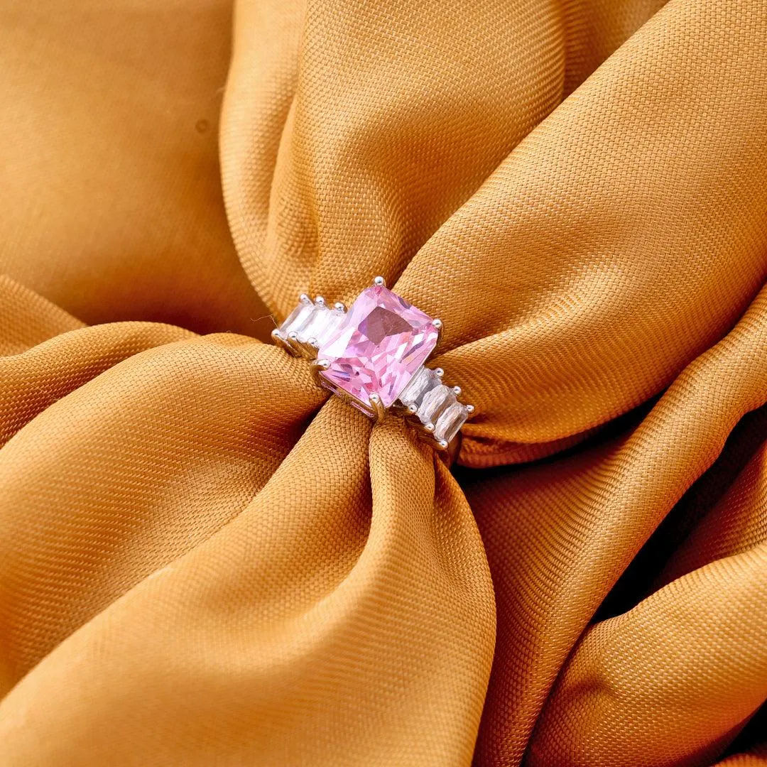 Pink Diamond Silver Round Rings