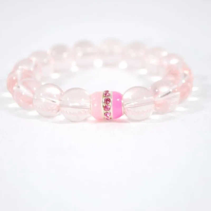 Pink Quartz With Charm  Beaded Women's Bracelets