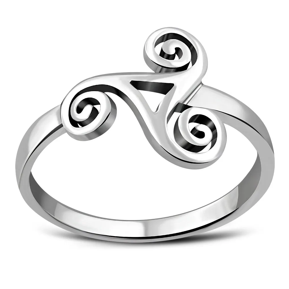 Plain Silver Celtic Triskele Triple Spiral Ring