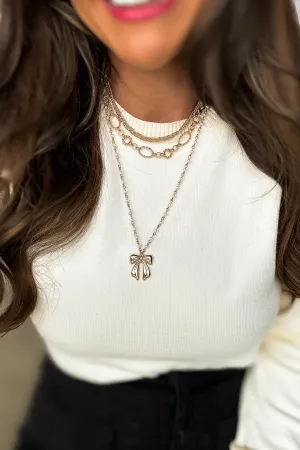 Premium Pearl Bow Pendant Three Necklace Set