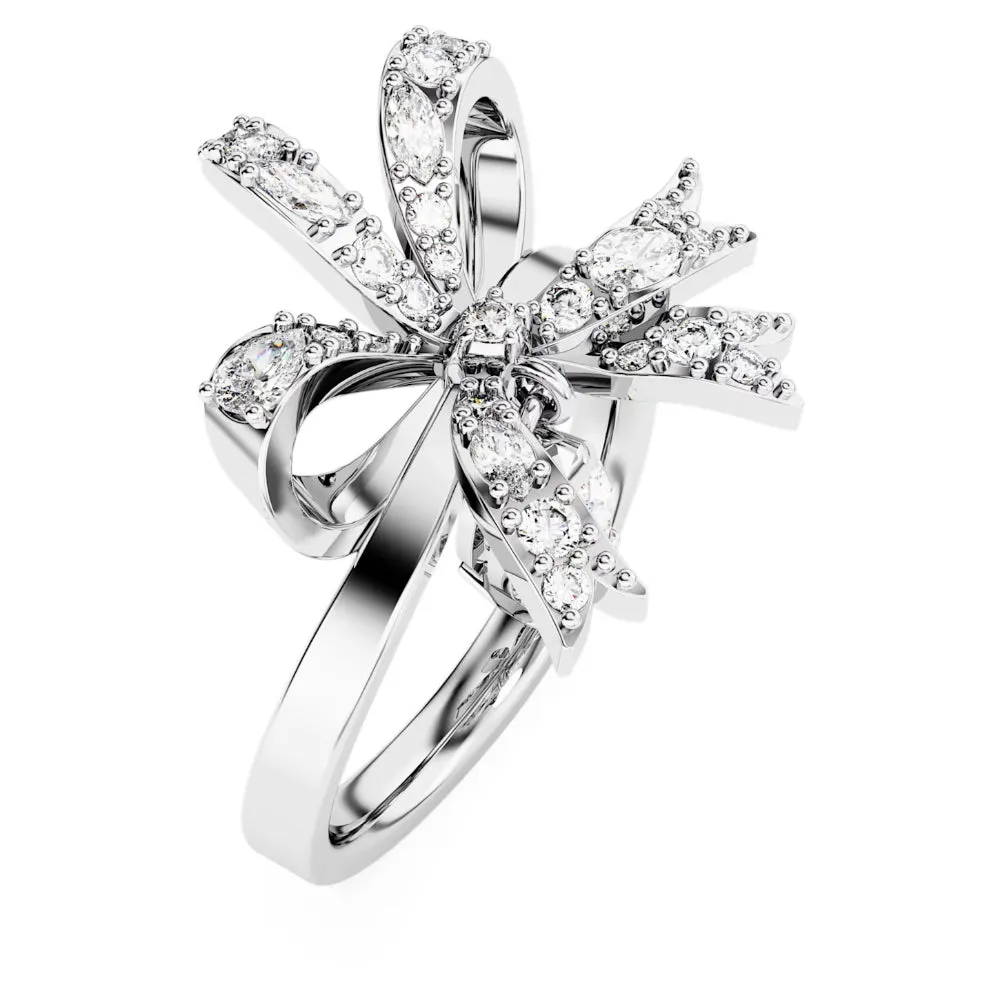 "Swarovski Volta cocktail ring Bow, Small, White, Rhodium plated"