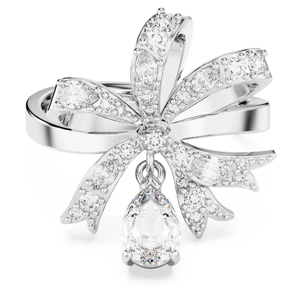 "Swarovski Volta cocktail ring Bow, Small, White, Rhodium plated"