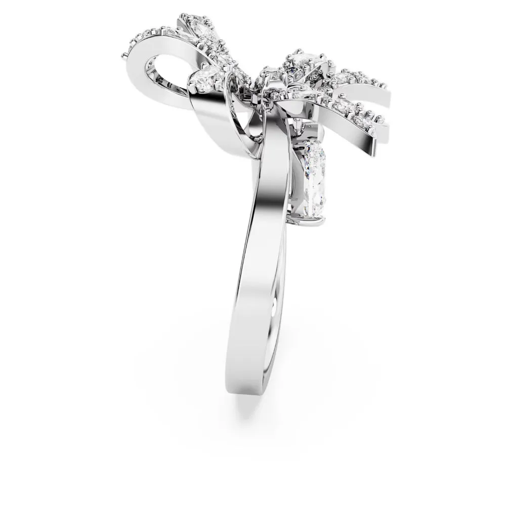 "Swarovski Volta cocktail ring Bow, Small, White, Rhodium plated"