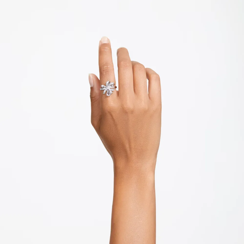 "Swarovski Volta cocktail ring Bow, Small, White, Rhodium plated"