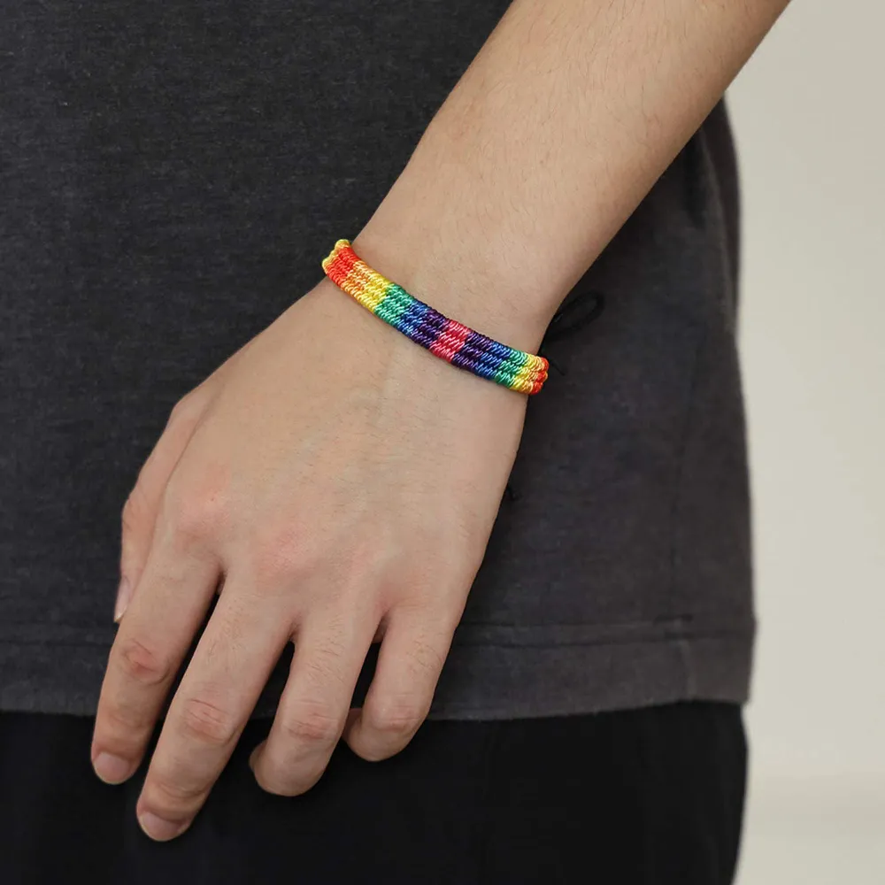 Rainbow LGBT Pride Bracelet Handmade for Lesbian Gay Bisexual Adjustable