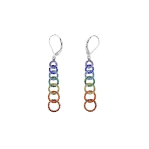 Rainbow Pavé Seven Interlocking Circles Drop Earrings