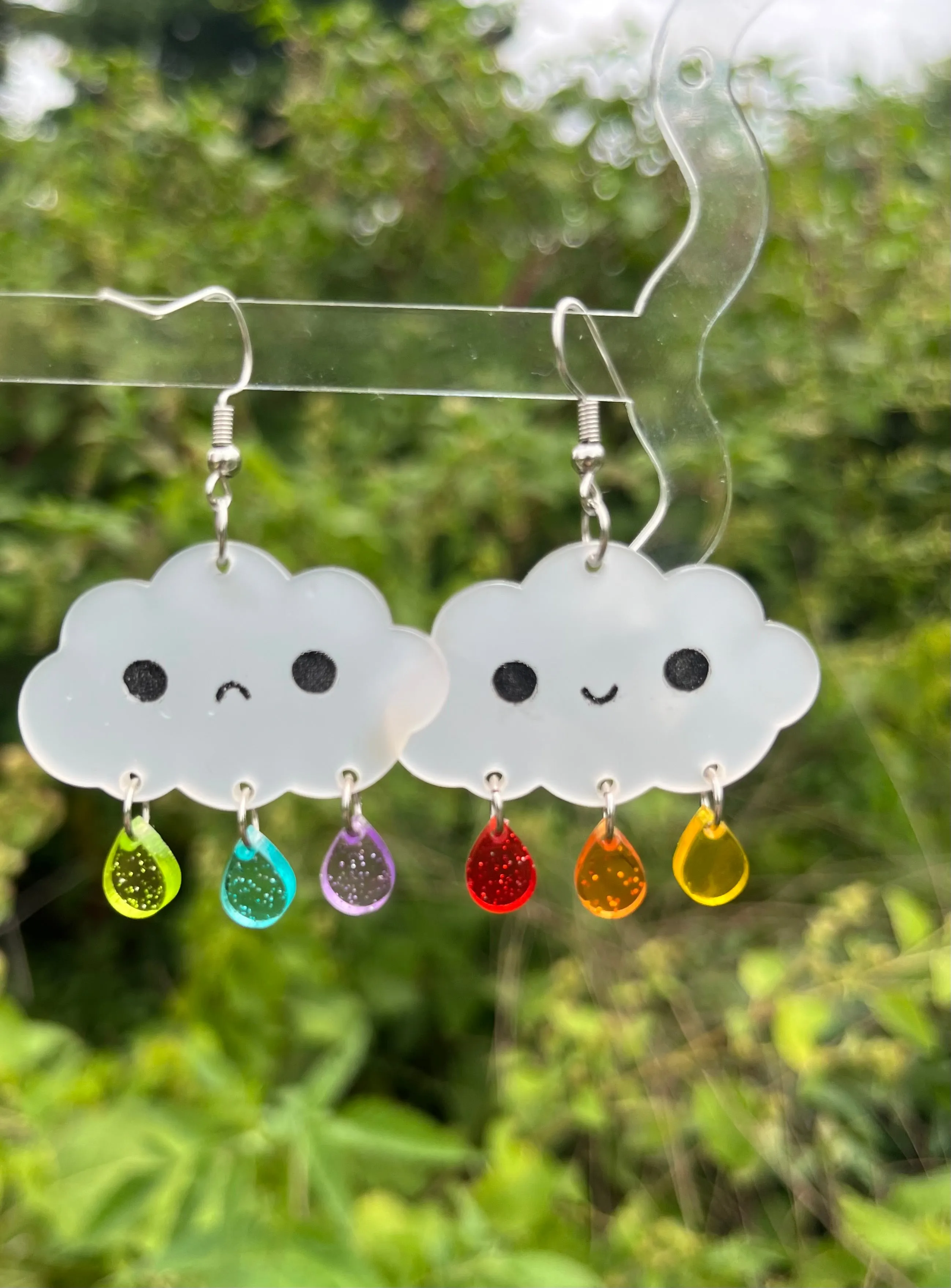 Rainbow Raindrop Cloud Acrylic Dangle Earrings