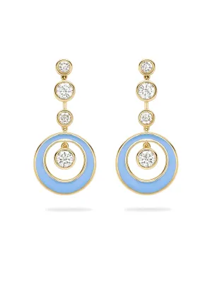 Raindance Diamond Blue Enamel Yellow Gold Earrings