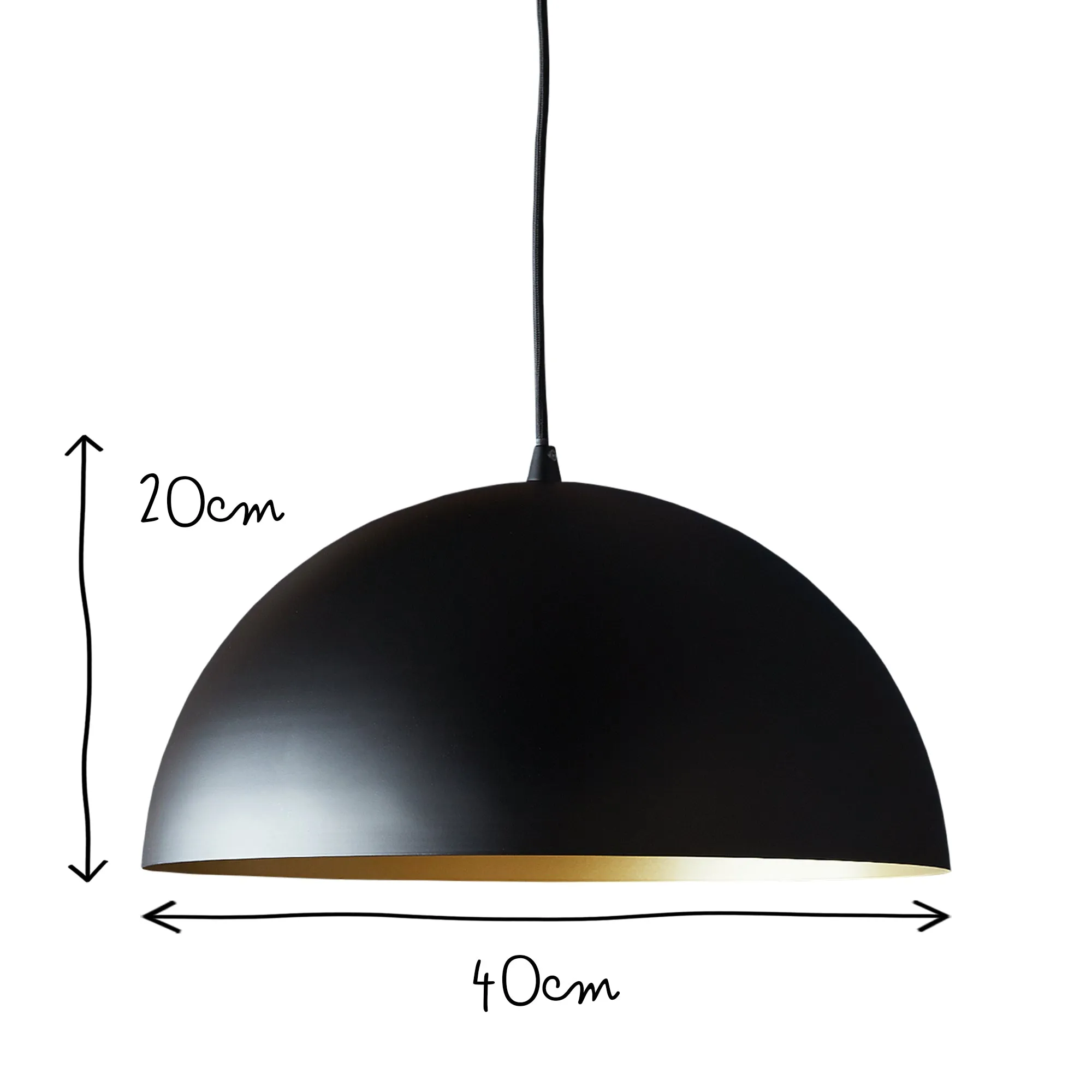 Regular Goodhew pendant in black with a gold interior - 40cms diameter