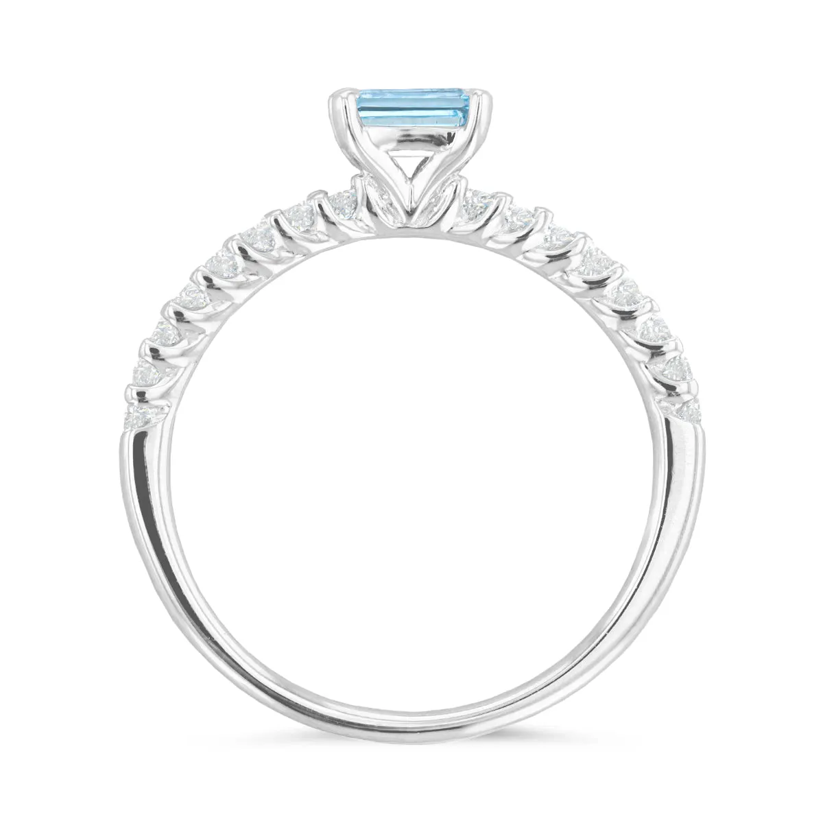 Rosa Mer Collection 0.27ct Octagon Aquamarine Ring With Diamond Shoulders | 9K White Gold