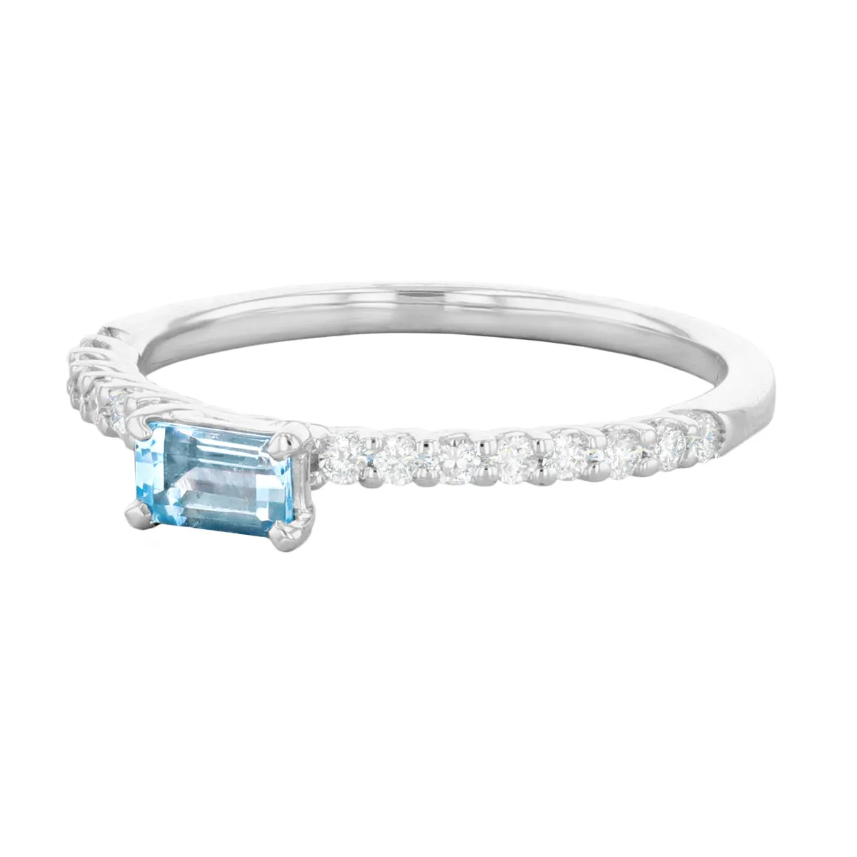 Rosa Mer Collection 0.27ct Octagon Aquamarine Ring With Diamond Shoulders | 9K White Gold