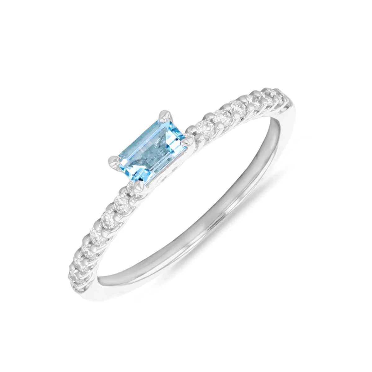 Rosa Mer Collection 0.27ct Octagon Aquamarine Ring With Diamond Shoulders | 9K White Gold