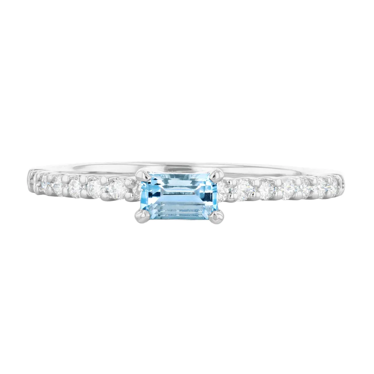 Rosa Mer Collection 0.27ct Octagon Aquamarine Ring With Diamond Shoulders | 9K White Gold