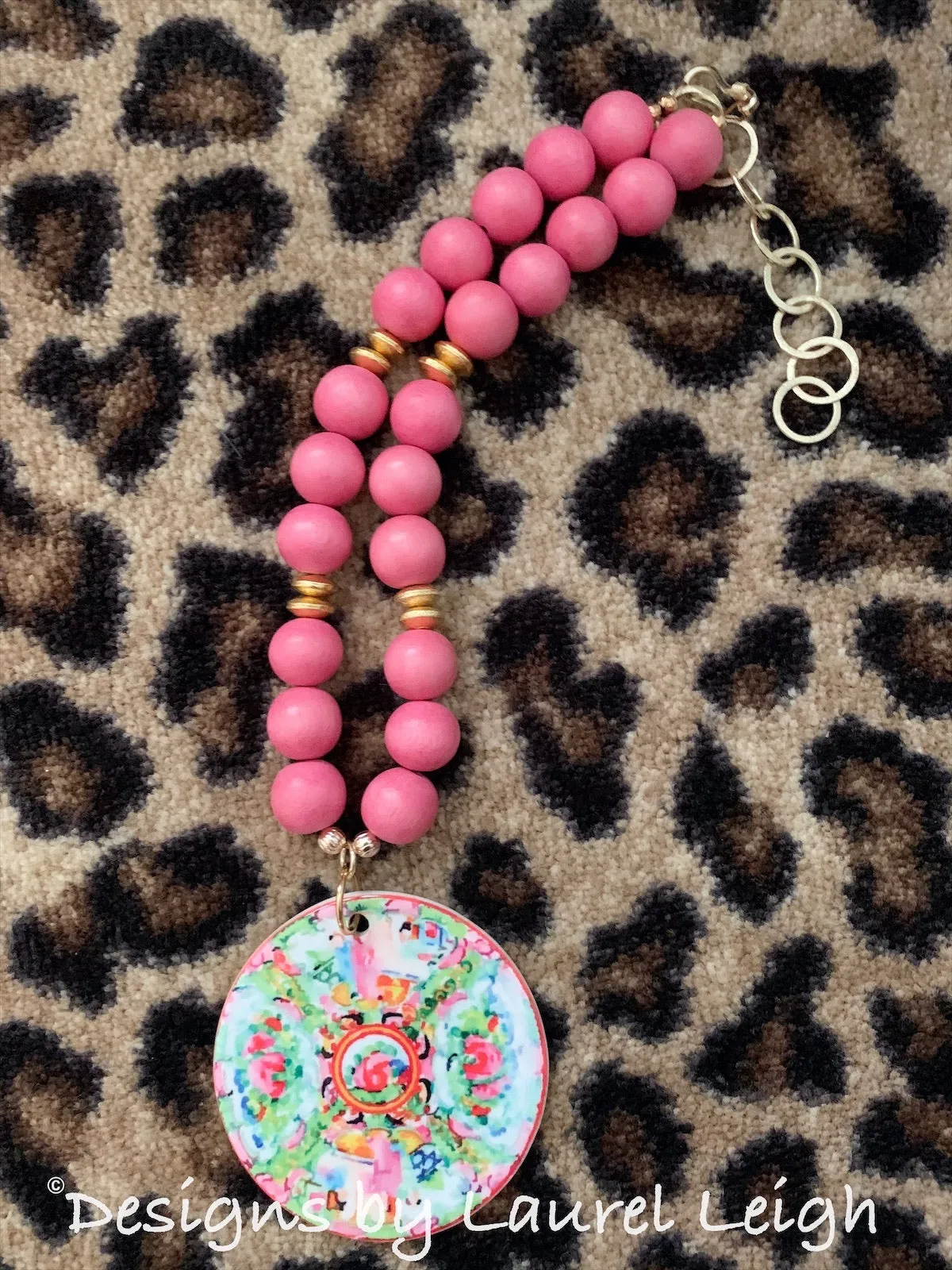 Rose Medallion Chinoiserie Pendant Necklace - Pink - 2 Options