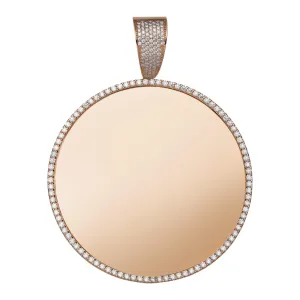 Round Medallion Picture Frame Memory CZ Charm Pendant Solid 10K Rose Gold