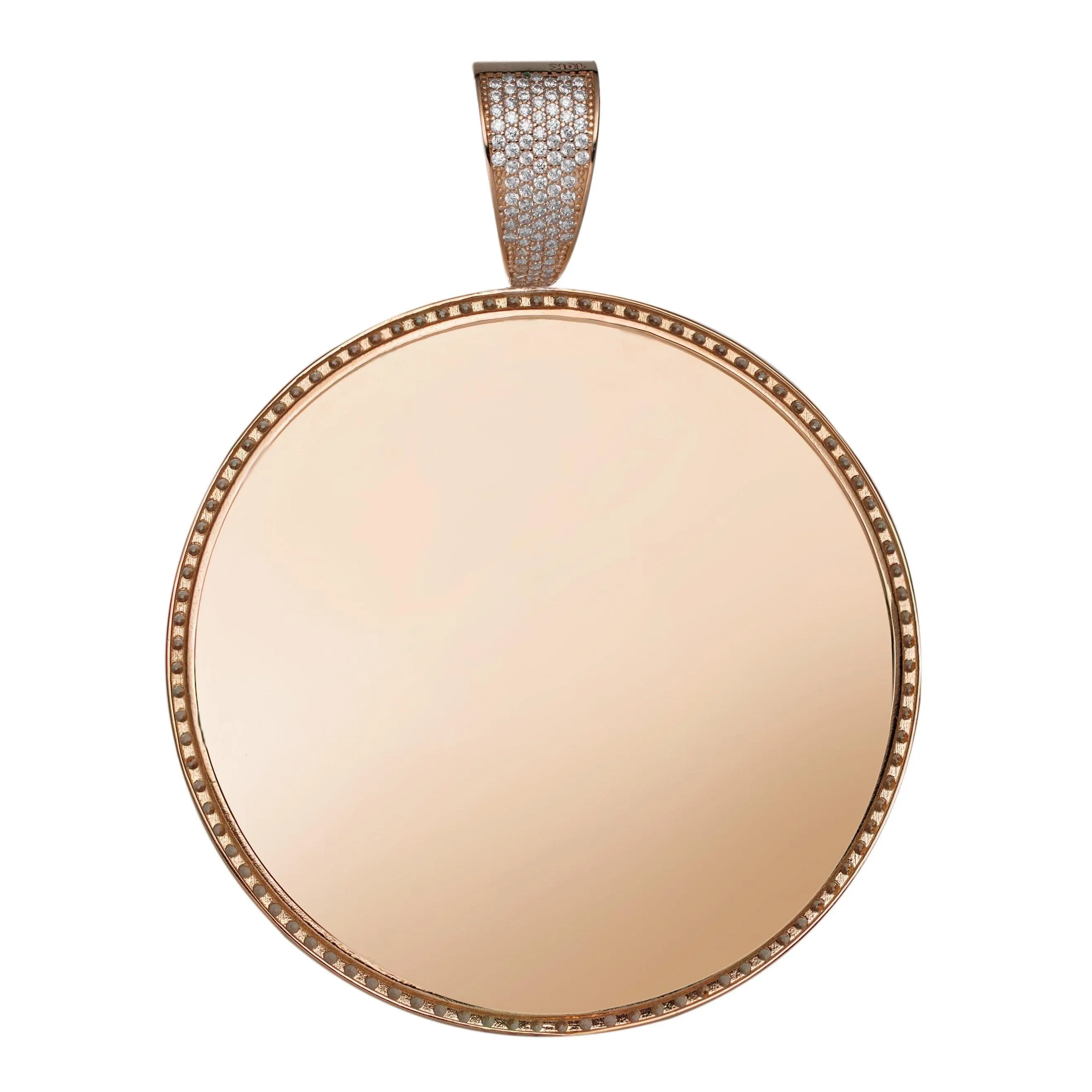 Round Medallion Picture Frame Memory CZ Charm Pendant Solid 10K Rose Gold