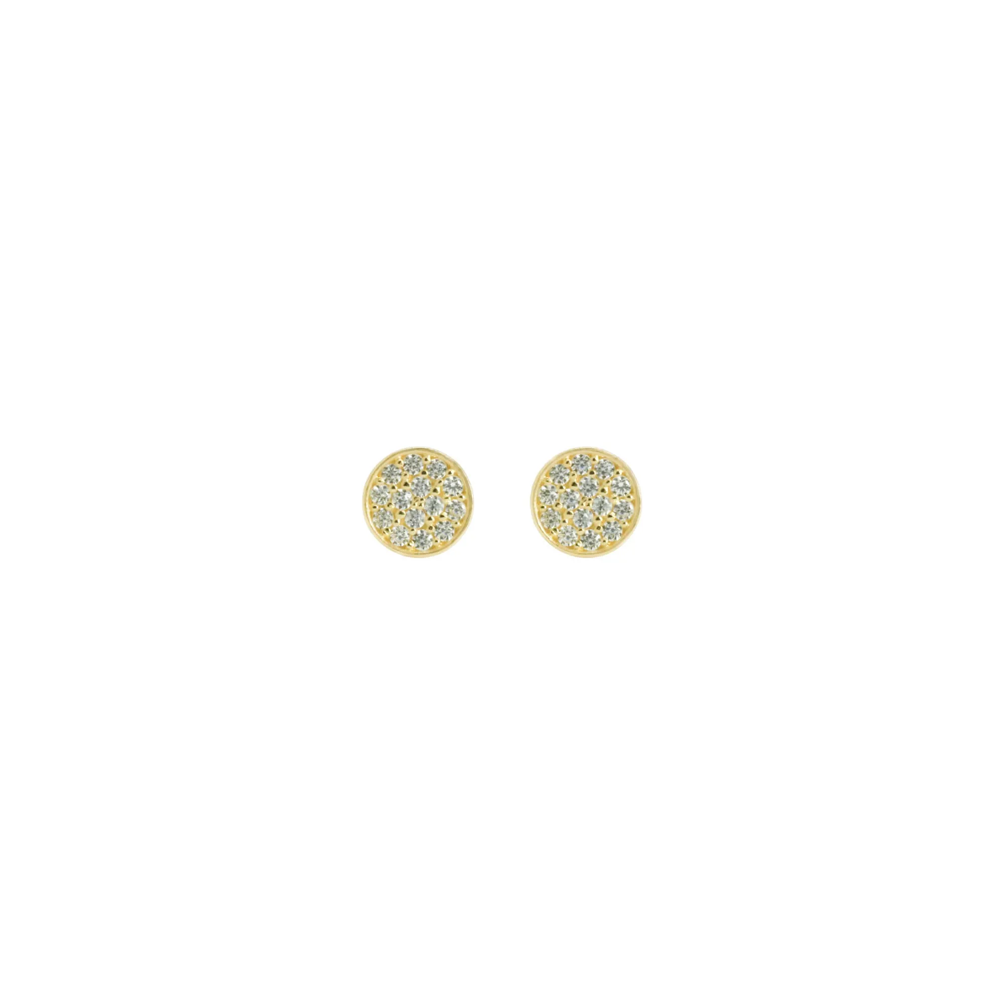 Round Pave Studs - 14K Gold