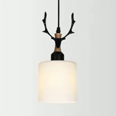 Rustic Style Opal Glass Pendant Lamp with Antlers - Cloth Shop 1 Bulb Suspension Light